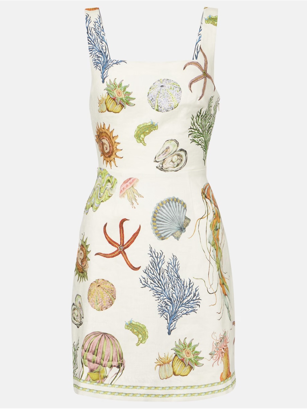 Alemais White Square-Neck Mini Dress with Multicolor Coastal Print